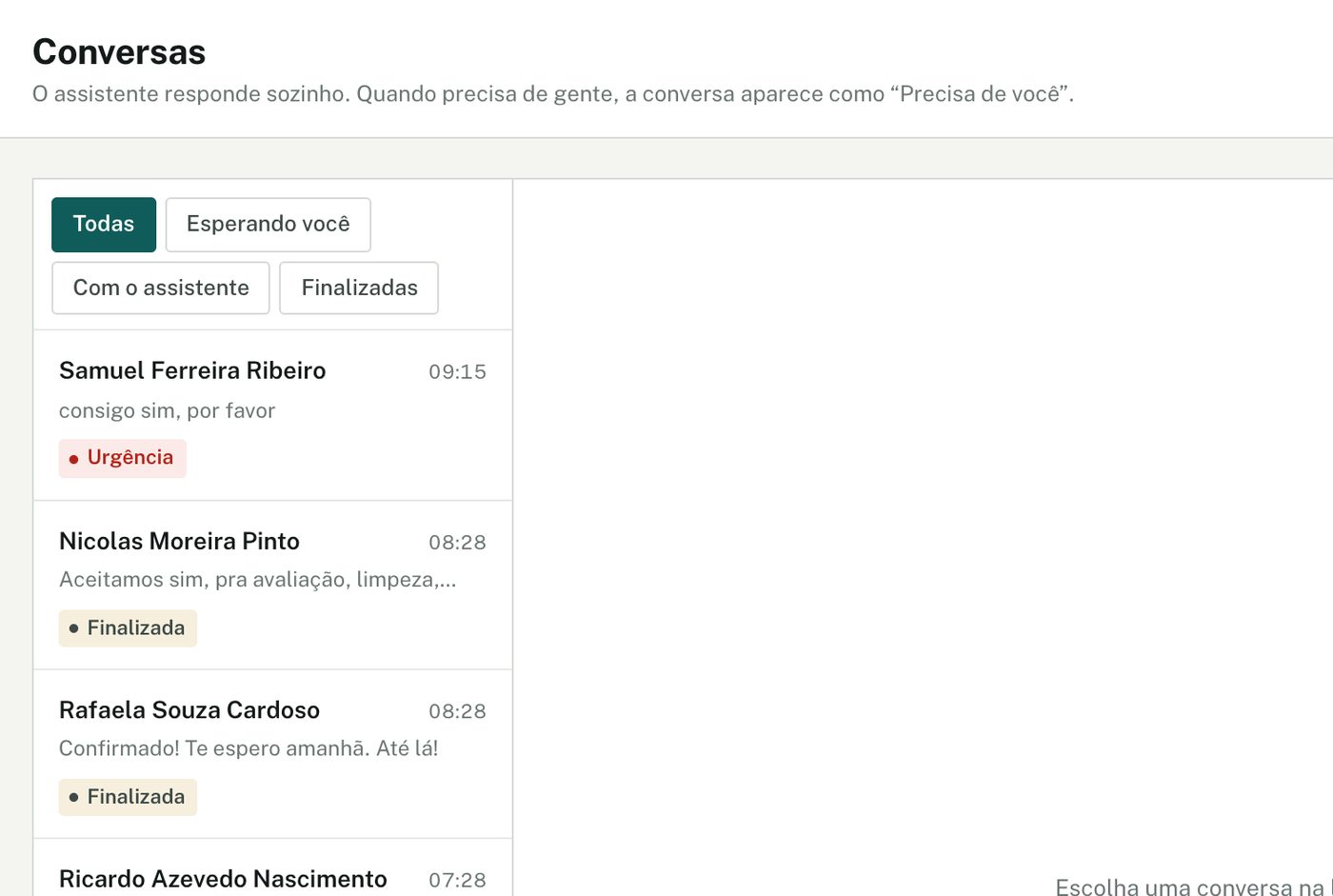 Tela Conversas do painel do Presq, na clínica de demonstração com dados fictícios.